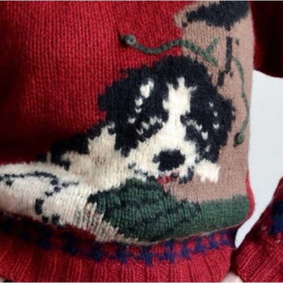 The Woolrich Women’s Springer Spaniel Puppy With Boot 100% Wool Vintage Sweater - Picture 11 of 16